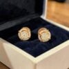 Pave 0.72 Cts Round Brilliant F/VS1 Diamonds Halo Pendant Earrings Set 14K Gold