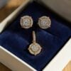 Pave 0.72 Cts Round Brilliant F/VS1 Diamonds Halo Pendant Earrings Set 14K Gold
