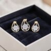 Pave 0.90 ct Round Brilliant F/VS1 Diamonds Floral Pendant Earrings Set 14K Gold