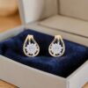 Pave 0.90 ct Round Brilliant F/VS1 Diamonds Floral Pendant Earrings Set 14K Gold