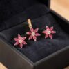 P-109 (7) 4.83 Ct Round Brilliant F/VS1 Diamonds Ruby Pendant Earrings Set 18K Yellow Gold