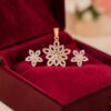 Pavé 2.35 Cts Round Brilliant F/VS1 Diamonds Floral Pendant Earrings In 14K Gold