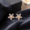 Pavé 2.35 Cts Round Brilliant F/VS1 Diamonds Floral Pendant Earrings In 14K Gold
