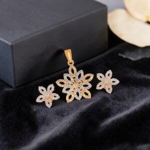Pavé 2.35 Cts Round Brilliant F/VS1 Diamonds Floral Pendant Earrings In 14K Gold