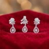 3.66 Cts Round Baguette Shape F/VS1 Diamonds Pendant Earrings Set in 14K White Gold