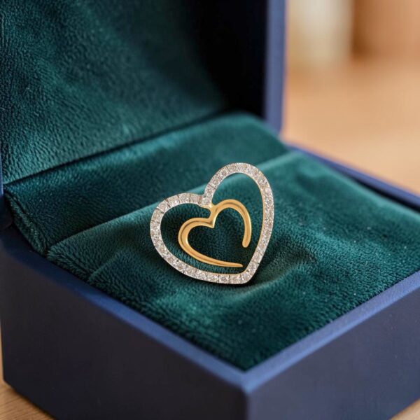P-112 (5) Pavé 0.30 Cts Round Brilliant F/VS1 Diamonds Heart Shape Pendant 18K Yellow Gold