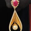 Pave 3.50 Carats Round Brilliant Natural Diamonds Ruby Pearl Pendant In 14K Gold