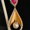 Pave 3.50 Carats Round Brilliant Natural Diamonds Ruby Pearl Pendant In 14K Gold