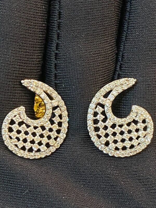 P-468-E (9) Pave 2.18 Cts Round Brilliant Cut Natural Diamonds Stud Earrings In 585 14K Gold