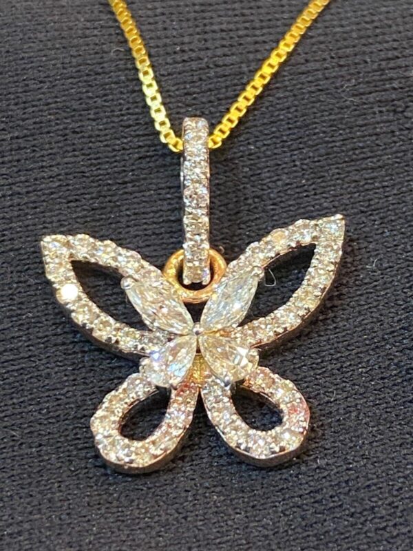 P-469 (10) Stunning 1.12 Cts Round Marquise Pear Cut Diamonds Butterfly Pendant In 14K Gold