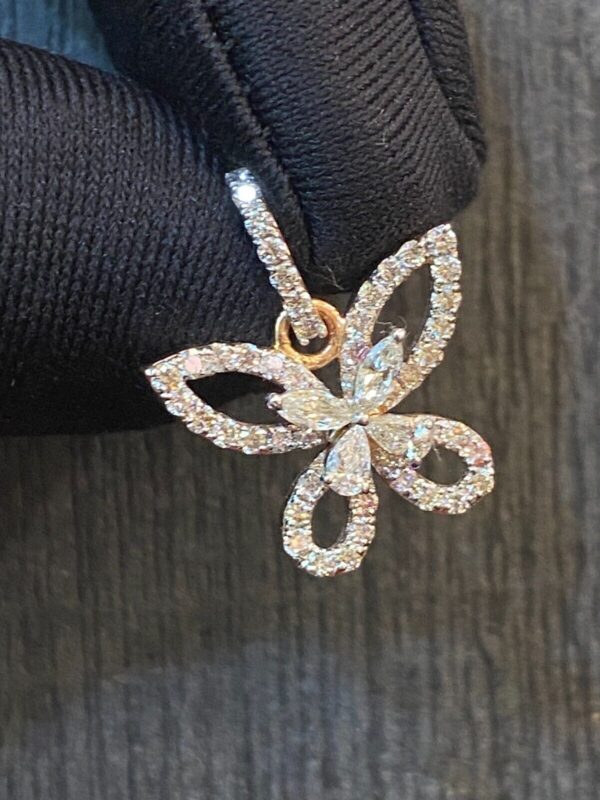 P-469 (2) Stunning 1.12 Cts Round Marquise Pear Cut Diamonds Butterfly Pendant In 14K Gold