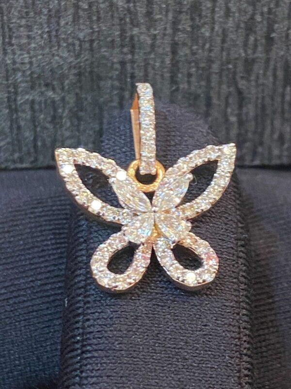 P-469 (6) Stunning 1.12 Cts Round Marquise Pear Cut Diamonds Butterfly Pendant In 14K Gold