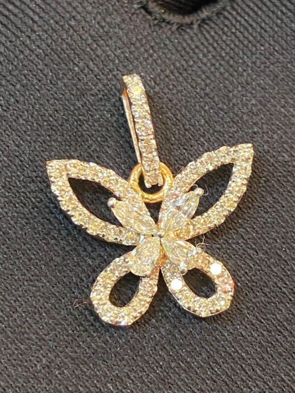 P-469 (7) Stunning 1.12 Cts Round Marquise Pear Cut Diamonds Butterfly Pendant In 14K Gold