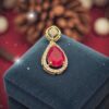 Pave 2.31 Cts Round Brilliant F/VS1 Diamonds Ruby Teardrop Pendant In 18K Gold