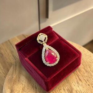 Pave 2.31 Cts Round Brilliant F/VS1 Diamonds Ruby Teardrop Pendant In 18K Gold