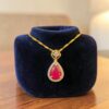 Pave 2.31 Cts Round Brilliant F/VS1 Diamonds Ruby Teardrop Pendant In 18K Gold