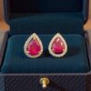 P-498-E (17) Pave 4.17 Cts Round Brilliant F/VS1 Diamonds Ruby Stud Earrings In Fine 18K Gold