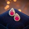 P-498-E (18) Pave 4.17 Cts Round Brilliant F/VS1 Diamonds Ruby Stud Earrings In Fine 18K Gold