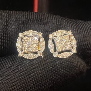 P-509-E (1) 1.10 Cts Round Brilliant Cut Natural Diamonds Halo Stud Earrings In 750 18K Gold