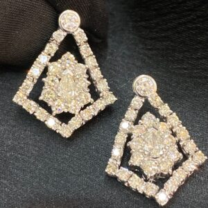 P-525-E (1) 4.60 Cts Pear Round Cut Real Diamonds Art Deco Dangle Earrings In 14K White Gold