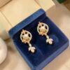 P-535-E (26) Pave 3.95 Cts Round Brilliant F/VS1 Diamonds Pearl Dangle Earrings 14K Rose Gold