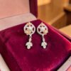 P-535-E (27) Pave 3.95 Cts Round Brilliant F/VS1 Diamonds Pearl Dangle Earrings 14K Rose Gold