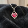 Pave 3.50 Cts Round Brilliant F/VS1 Diamonds Heart Ruby Necklace 14K White Gold