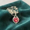 Pave 3.50 Cts Round Brilliant F/VS1 Diamonds Heart Ruby Necklace 14K White Gold