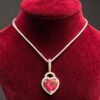 Pave 3.50 Cts Round Brilliant F/VS1 Diamonds Heart Ruby Necklace 14K White Gold