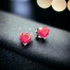 P-541-E (14) Stunning 5 Carats Heart Shaped Natural Ruby Stud Earrings In Fine 14K White Gold