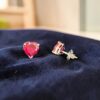 P-541-E (20) Stunning 5 Carats Heart Shaped Natural Ruby Stud Earrings In Fine 14K White Gold