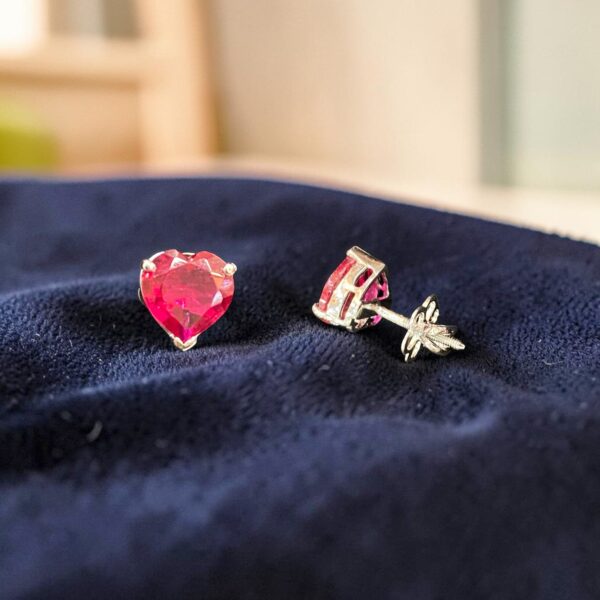 P-541-E (20) Stunning 5 Carats Heart Shaped Natural Ruby Stud Earrings In Fine 14K White Gold