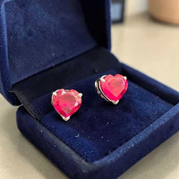 P-541-E (21) Stunning 5 Carats Heart Shaped Natural Ruby Stud Earrings In Fine 14K White Gold