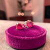 P-541-E (22) Stunning 5 Carats Heart Shaped Natural Ruby Stud Earrings In Fine 14K White Gold