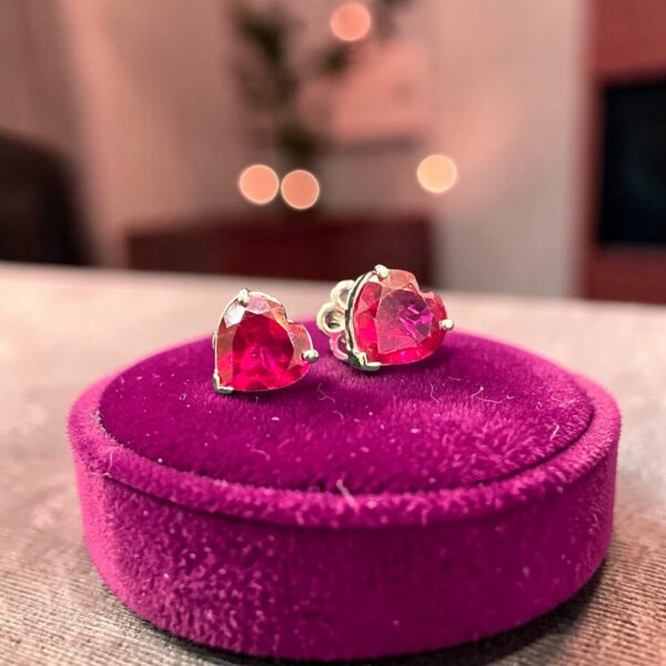 P-541-E (22) Stunning 5 Carats Heart Shaped Natural Ruby Stud Earrings In Fine 14K White Gold