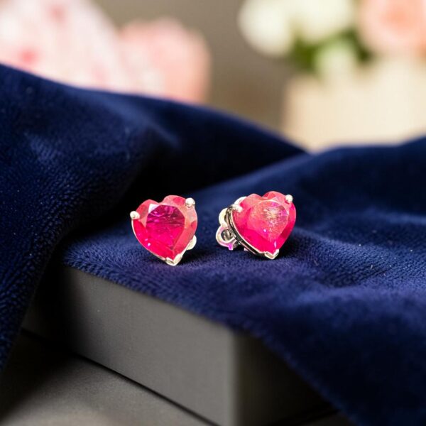 P-541-E (23) Stunning 5 Carats Heart Shaped Natural Ruby Stud Earrings In Fine 14K White Gold