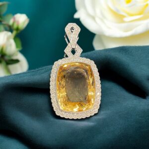 P-542 (19) Elegant 49.66 Cts Round Brilliant Cut Diamonds Citrine Art Deco Pendant 18K Gold