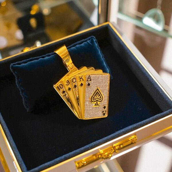Classy Unisex Straight Royal Flush Dubai Pendant Certified 22Karat Yellow Gold