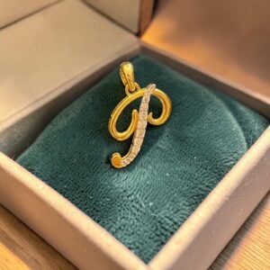 0.54 Cts Round Brilliant F/VS1 Diamonds Alphabet "P" Unisex Pendant In 14K Gold