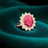 R-023 (31) Stunning 6.02 Cts Round Brilliant Cut Diamonds Ruby Cocktail Ring 14K White Gold