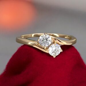 1 Cts F/VS1 Round Brilliant Cut GIA Certified Diamonds Toi Et Moi Ring 18K Gold