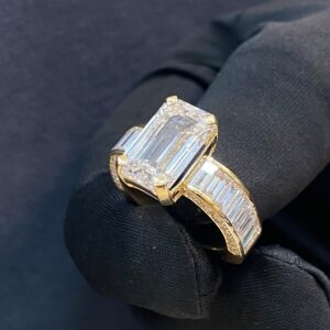 Pave 5.10 Cts Emerald Baguette Round Natural Diamonds Wedding Ring 14K Gold