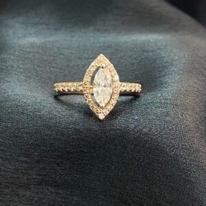Pave 0.90 Ct Marquise Round Natural Diamonds Engagement Ring 14K Rose Gold