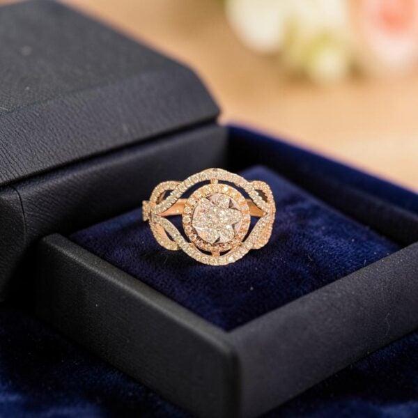 R-169 (37) Pavé 0.78 Cts Round Brilliant F/VS1 Diamonds Anniversary Ring In 14K Rose Gold