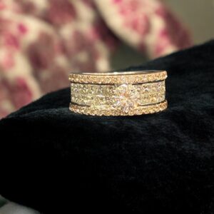 Pave 2.40 Cts Round Princess Shape Diamonds Engagement Ring 14K White Gold