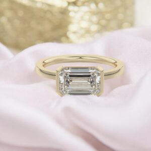 GIA Certified 0.75 Cts East West Half Bezel Emerald-Cut Diamond Ring 18K Gold