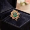 R-201 (24) Stunning 5.35 Ct Round Brilliant F/VS1 Diamonds Emerald Party Ring 14K Rose Gold