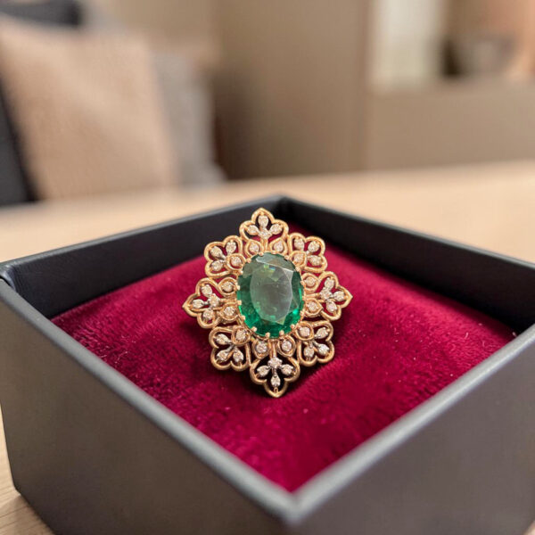 R-201 (25) Stunning 5.35 Ct Round Brilliant F/VS1 Diamonds Emerald Party Ring 14K Rose Gold
