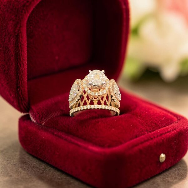 R-202 (25) Pavé 2.45 Cts Round Pear Marquise Princess F/VS1 Diamonds Wedding Ring 14K Gold