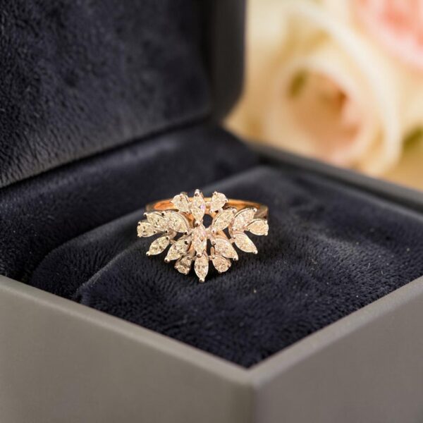 0.90 Cts Marquise Pear F/VS1 Diamonds Multi-Shape Cluster Ring In 14K Rose Gold